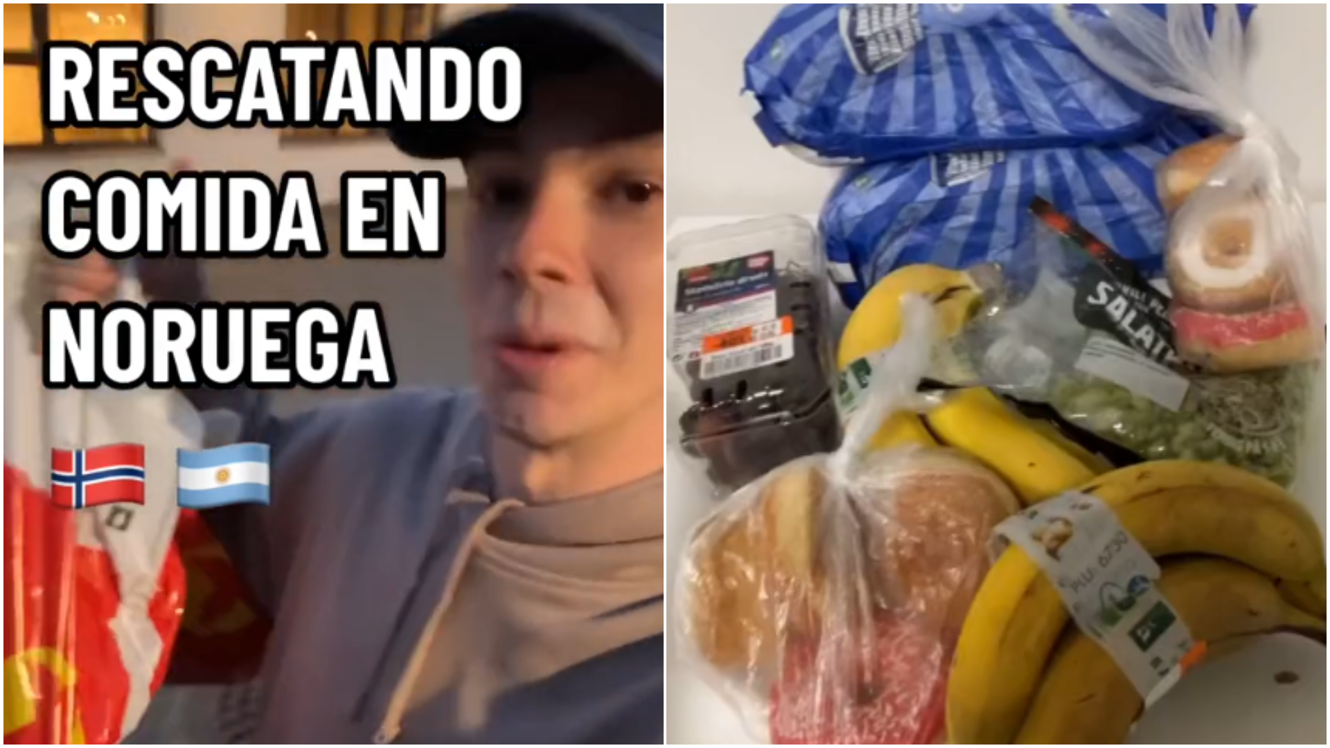 Joven argentino vive en Noruega y mostró la gran cantidad de comida que estaba a punto de vencer en un supermercado y que compró por 4 dólares.