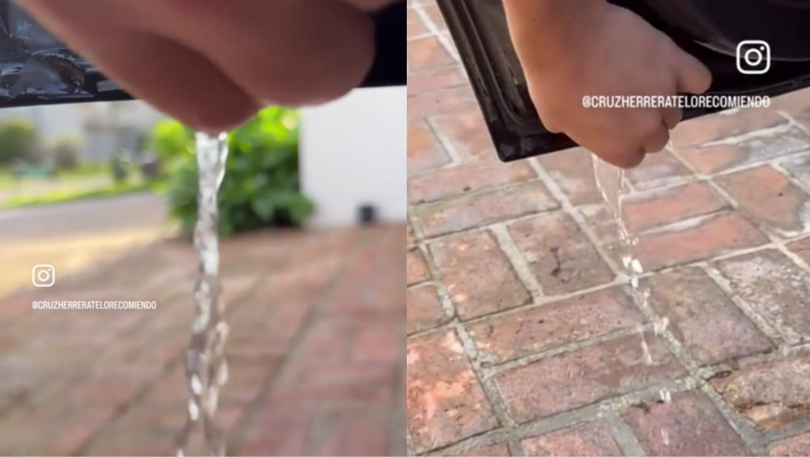 La mujer mostró que al sacar el tapón salió gran cantidad de agua (TikTok/@cruzherreranordelta).