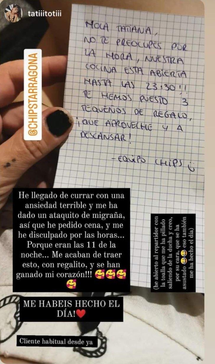 La historia de agradecimiento de la mujer tras el mensaje y el regalo del restaurante (Twitter/@soycamarero).