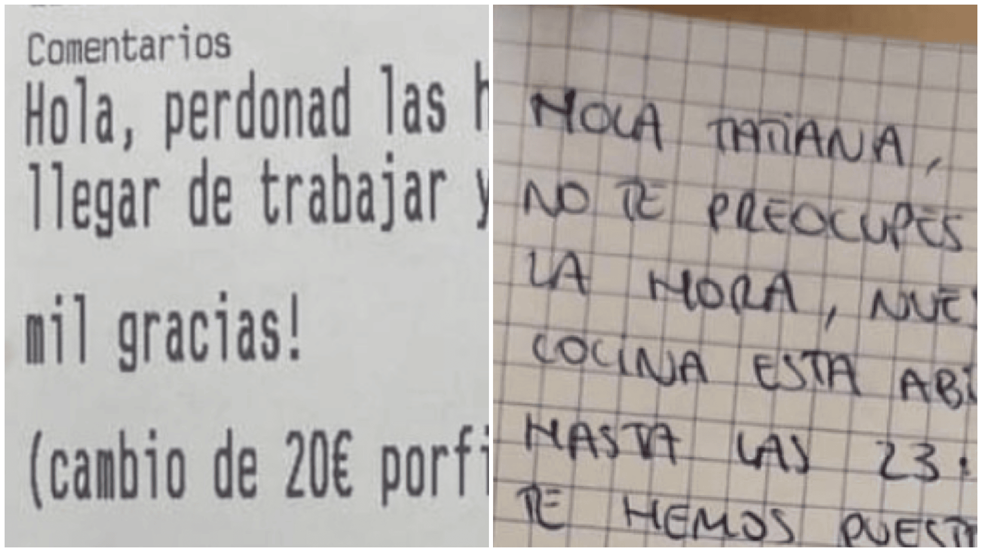 Estaba enferma, pidió comida y el restaurante le alegró el día con un tierno mensaje en el ticket del pedido (Twitter/@soycamarero).