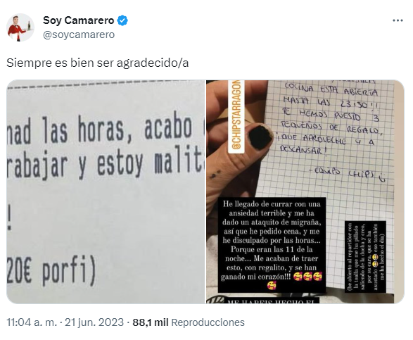 La publicación viral (Twitter/@soycamarero).