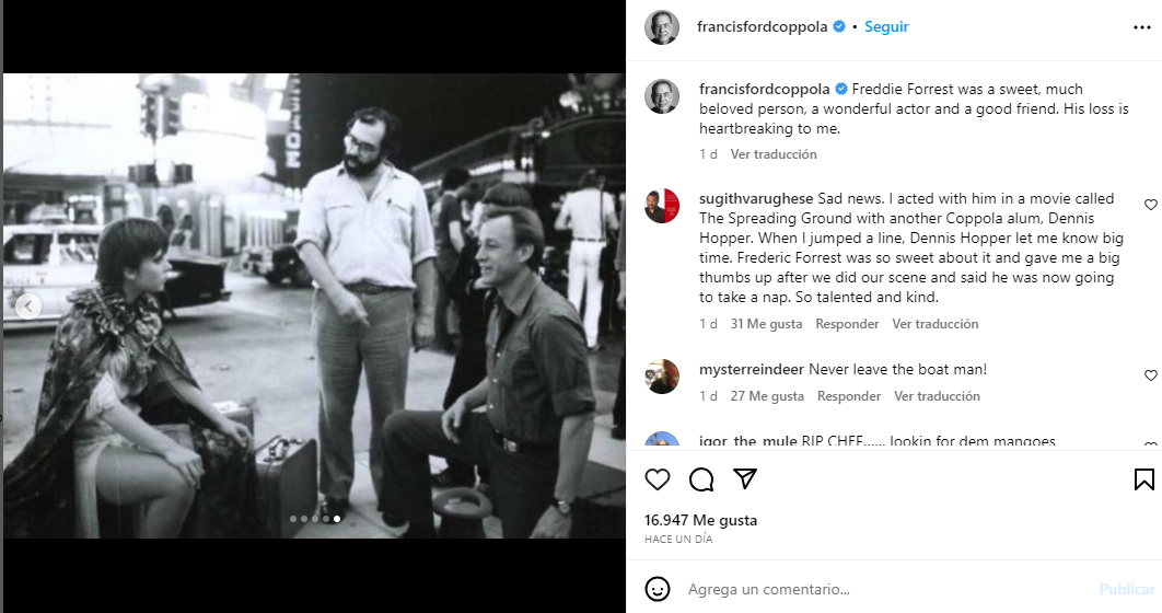 Así despidió Francis Coppola a Frederic Forrest en redes sociales (Instagram/@francisfordcoppola). 