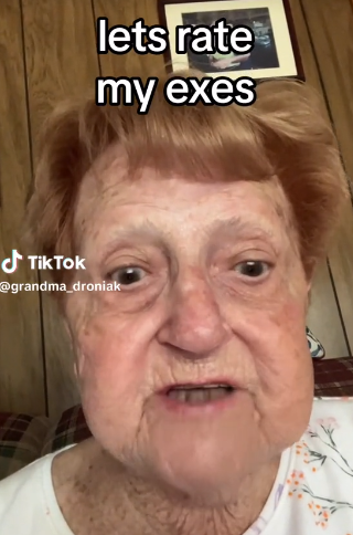 Una abuela hizo estallar las redes sociales con los puntajes de su ex parejas (  <a href='https://www.cronica.com.ar/tags/TikTok'>TikTok</a>/@grandma_droniak).