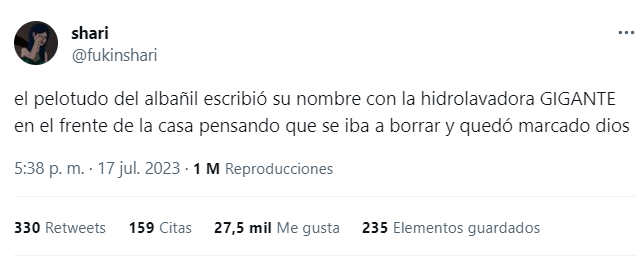 El tuit viral de la joven que 'escrachó' al albañil (Twitter/@fukinshari).