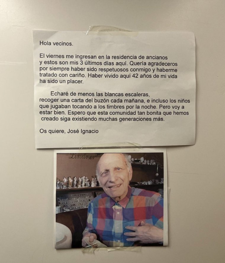 El emotivo mensaje de un anciano a sus vecinos.