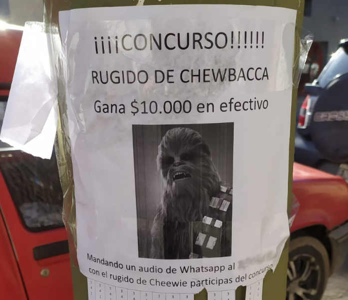 El cartel viral del insólito sorteo por imitar al personaje de Star Wars (Twitter/Cadena3_Rosario).