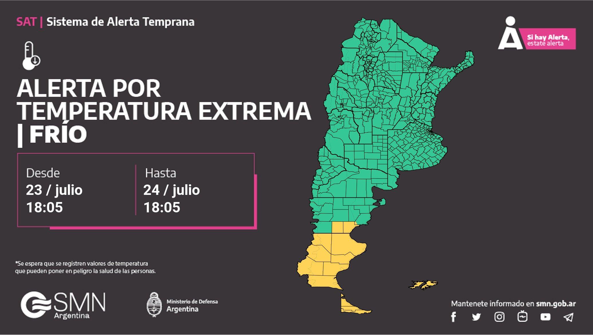 Tras los días de calor, frío extremo en 3 provincias (Imagen: SMN).