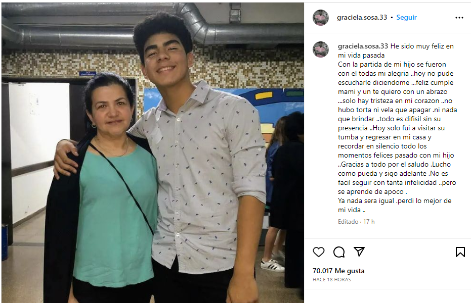 El posteo de Graciela Sosa recordando a Fernando (  <a href='https://www.cronica.com.ar/tags/Instagram'>Instagram</a>/@graciela.sosa.33).