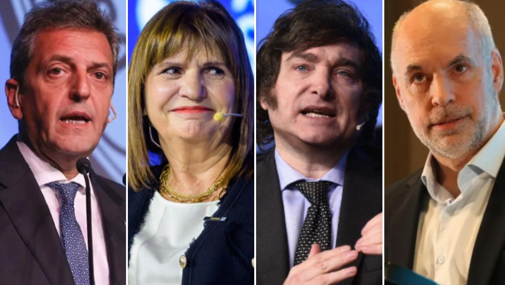 Sergio Massa, Patricia Bullrich, Javier Milei y Horacio Rodríguez Larreta (Archivo).