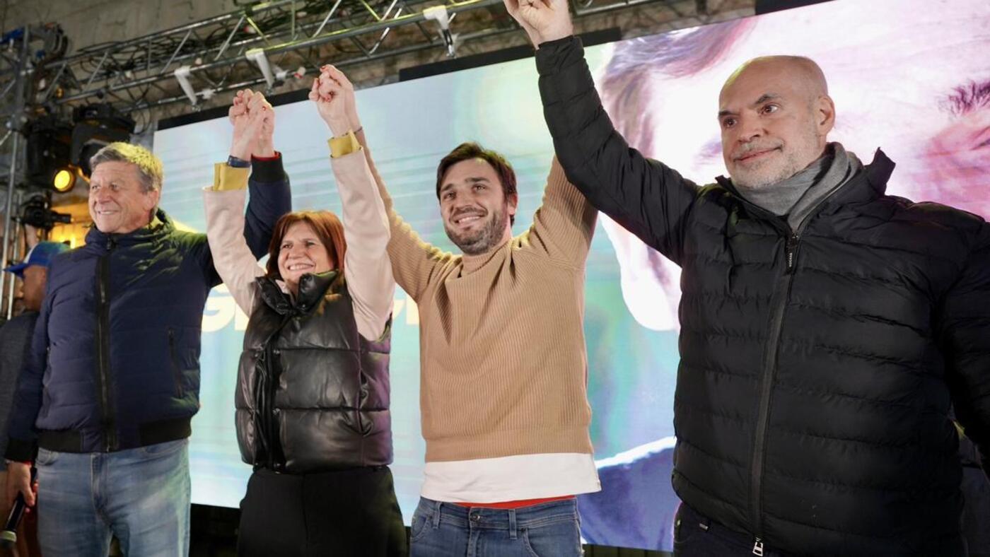 Ignacio Torres celebró su triunfo en Chubut junto con Patricia Bullrich y Horacio Rodríguez Larreta.