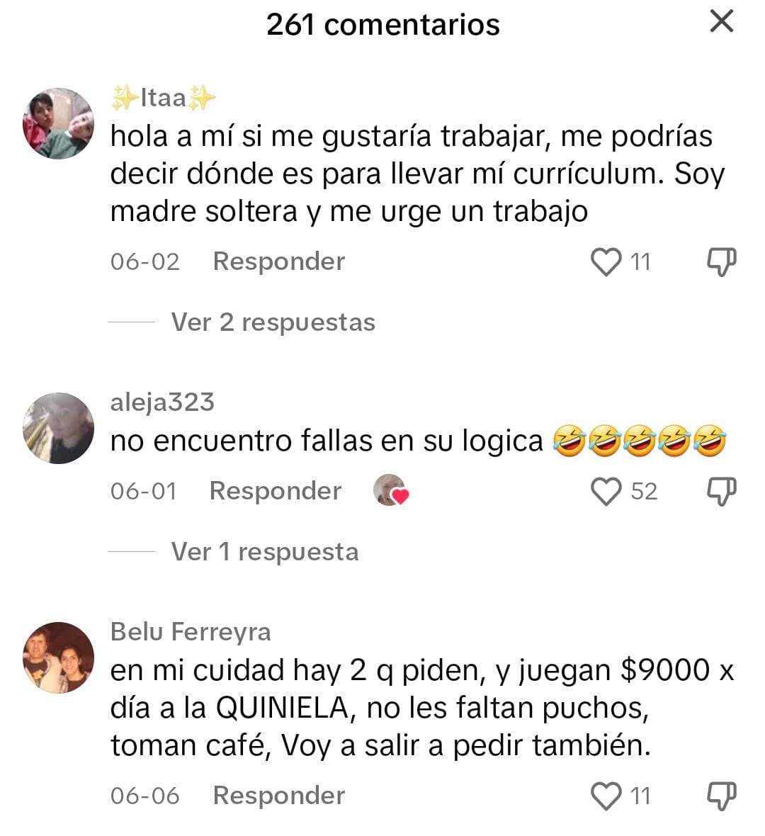 Comentarios de usuarios de TikTok