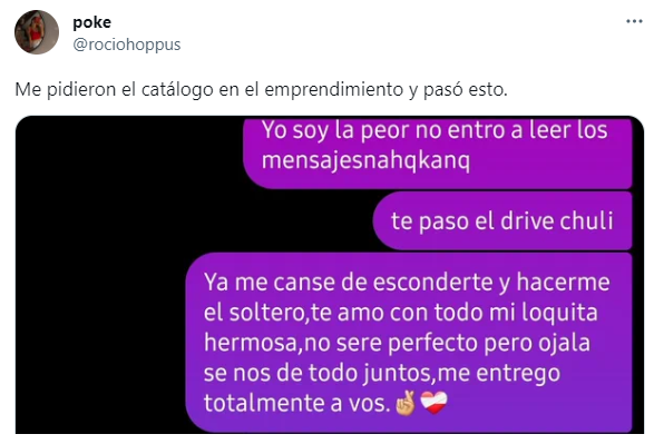 La declaración de amor viral en las redes (Twitter/@rociohoppus).