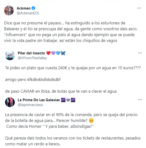 Más reacciones de los usuarios en Twitter al ver queja del influencer por el recargo.