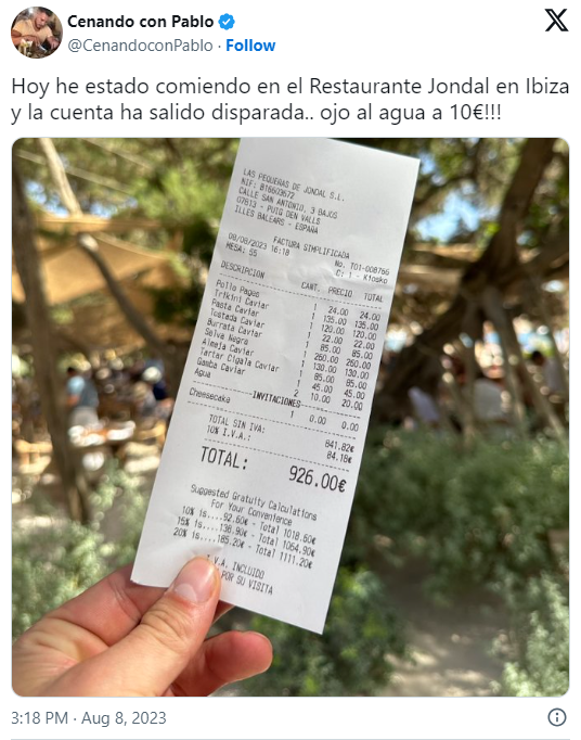 La publicación en Twitter que despertó decenas de críticas para con el influencer gastronómico.