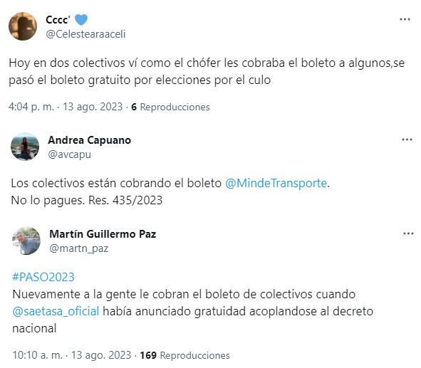 Denuncia de los usuarios a los que hoy les cobraron boleto en el transporte público (Twitter).