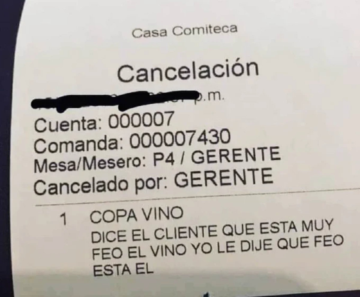 El ticket que le dieron al cliente cuando canceló su pedido.