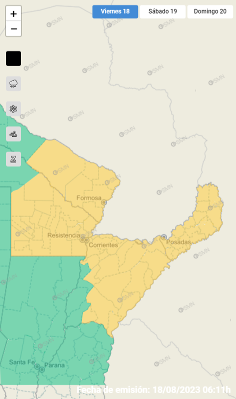 Chaco, Formosa, Corrientes y Misiones en alerta por fuertes lluvias (Imagen: Servicio Meteorológico Nacional).