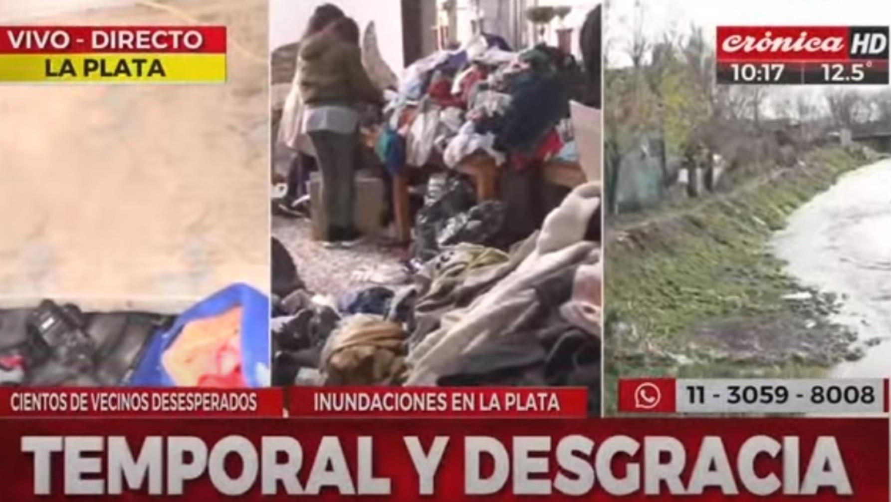 Al menos 1.000 familias de La Plata fueron afectadas por el temporal (Captura de Crónica HD).