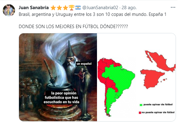 Usuarios argentinos y de otros países no tardaron en responder a la opinión 'polémica' del españo (Twitter).