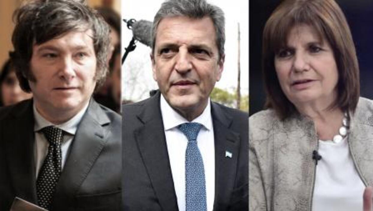 Javier Milei, Sergio Massa y Patricia Bullrich, los candidatos con más chances de ganar las elecciones.