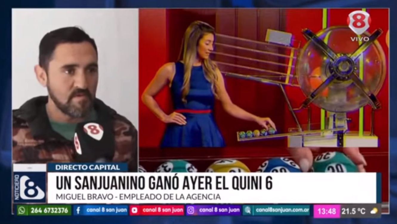 Un agenciero de San Juan vendió el ticket ganador del   <a href='https://www.cronica.com.ar/tags/Quini 6'>Quini 6</a> y espera por el afortunado (Gentileza: Noticiero 8).