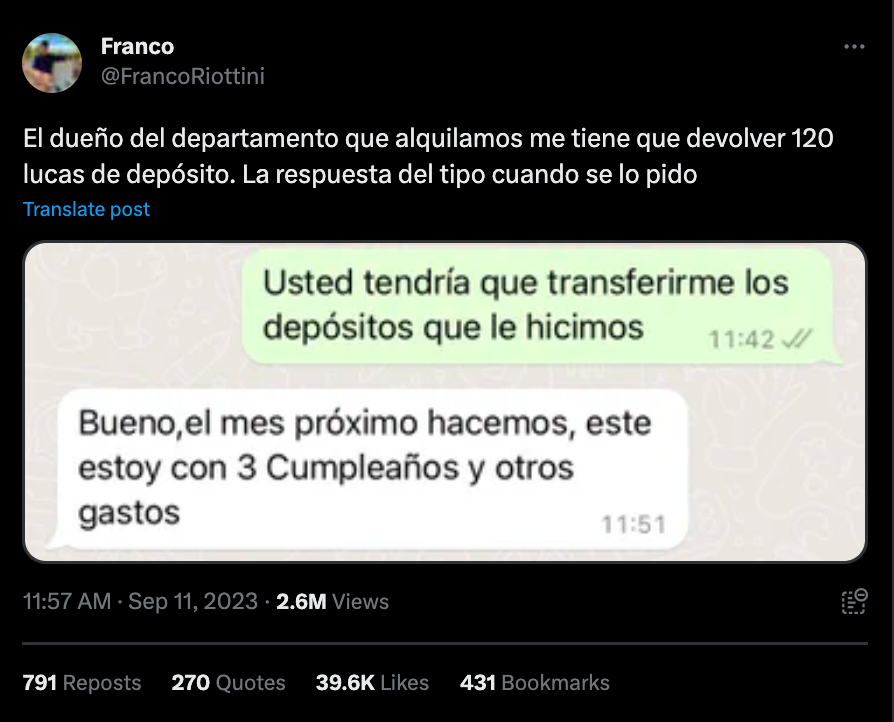 Reclamó su plata y recibió una indignante respuesta.