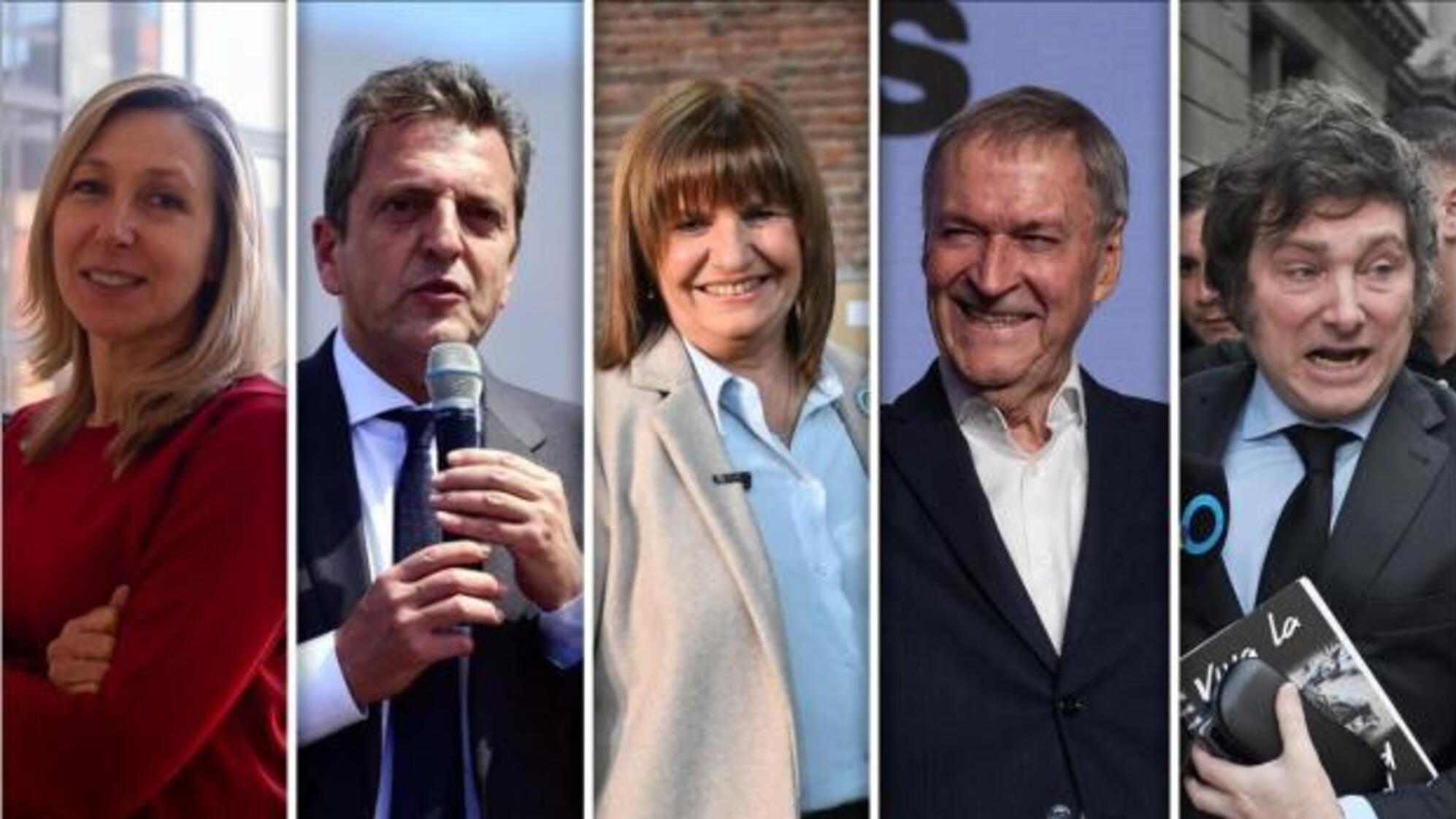 Myriam Bregman, Sergio Massa, Patricia Bullrich, Juan Schiaretti y Javier Milei (Télam/Archivo).