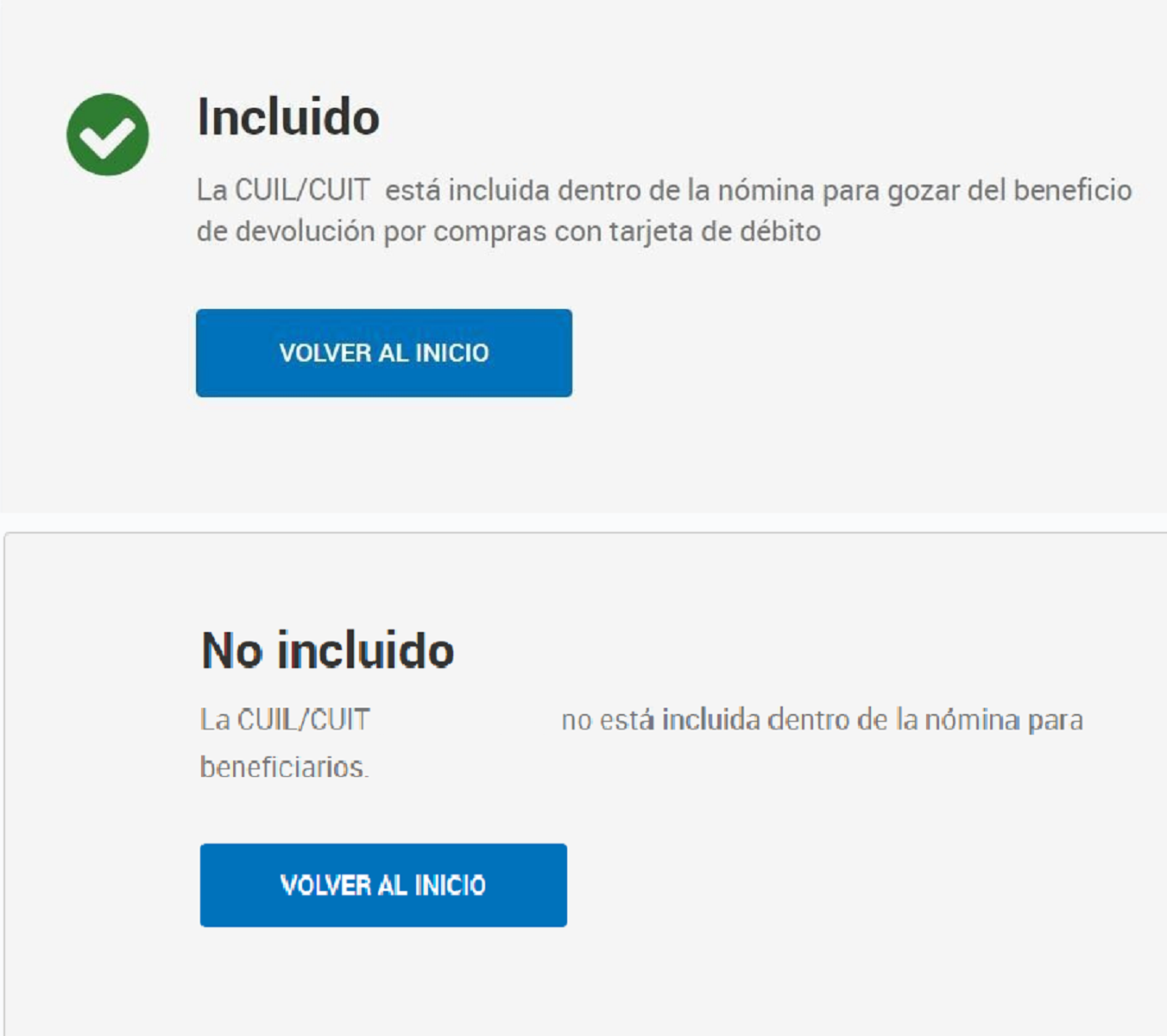 El sitio web informará si a la persona le corresponde o no el beneficio.