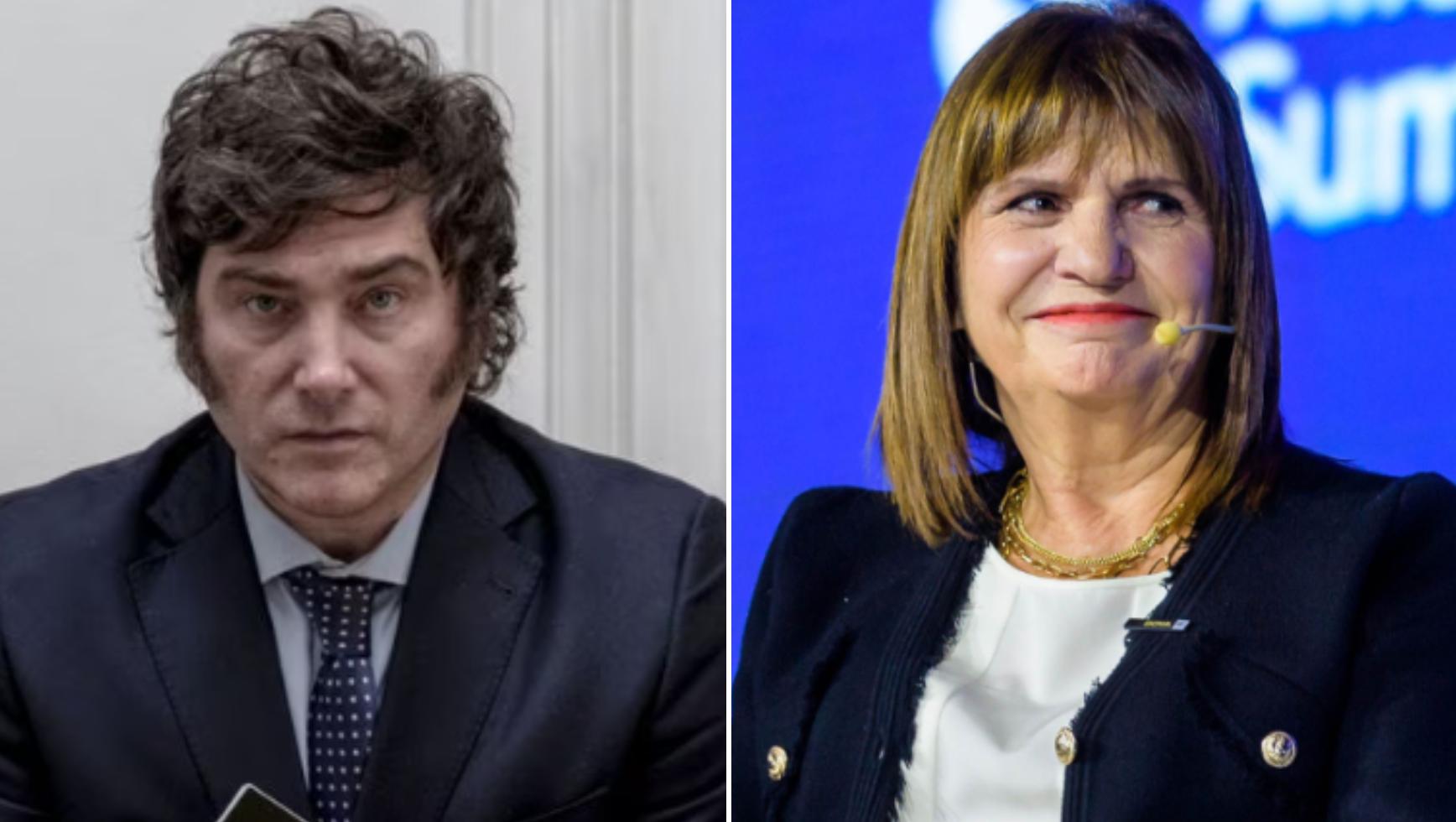 Los candidatos presidenciales de La Libertad Avanza, Javier Milei, y de Juntos por el Cambio, Patricia Bullrich (Archivo).