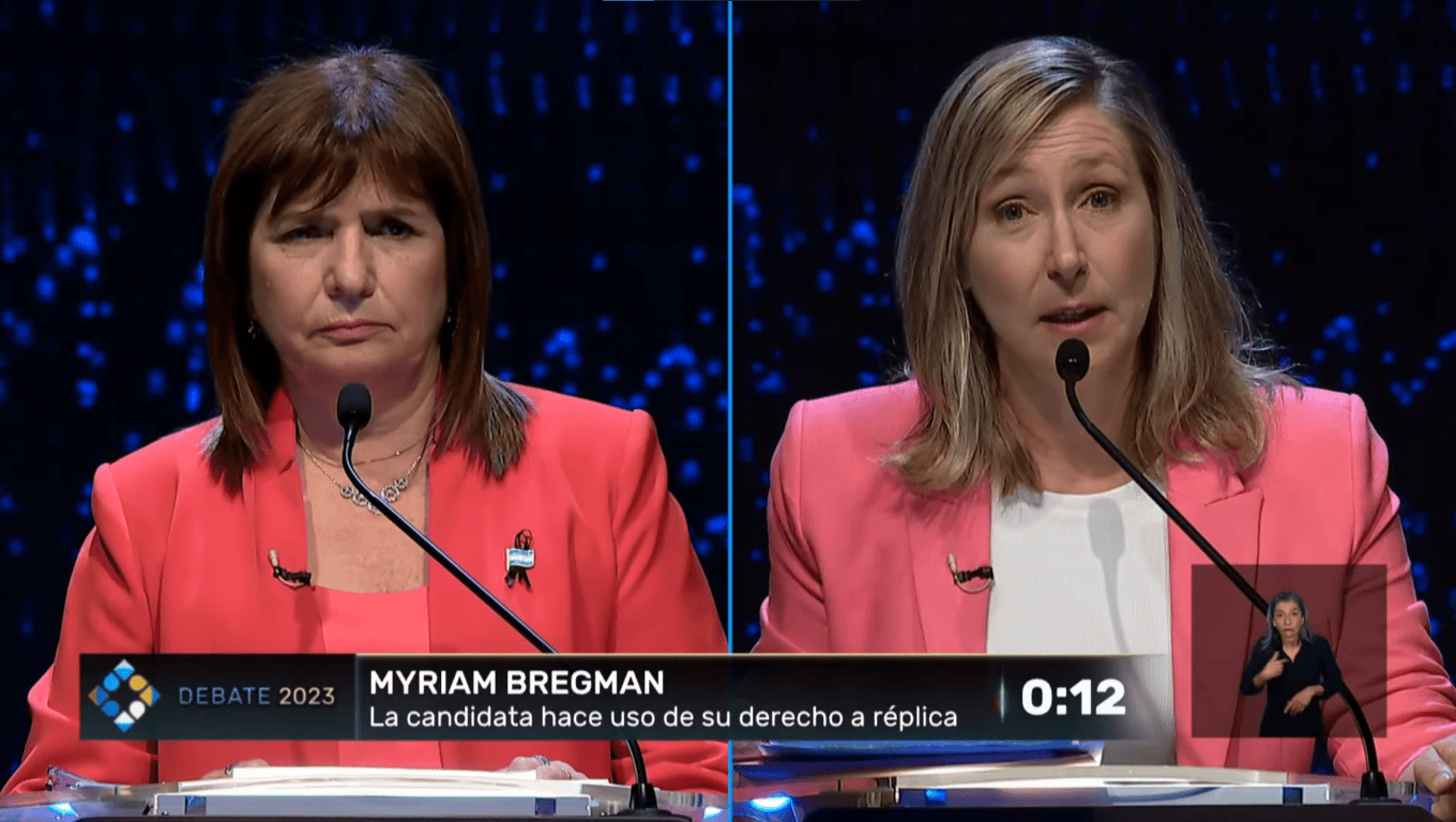 Fuerte cruce de Myriam Bregma a Patricia Bullrich en el debate presidencial 2023.