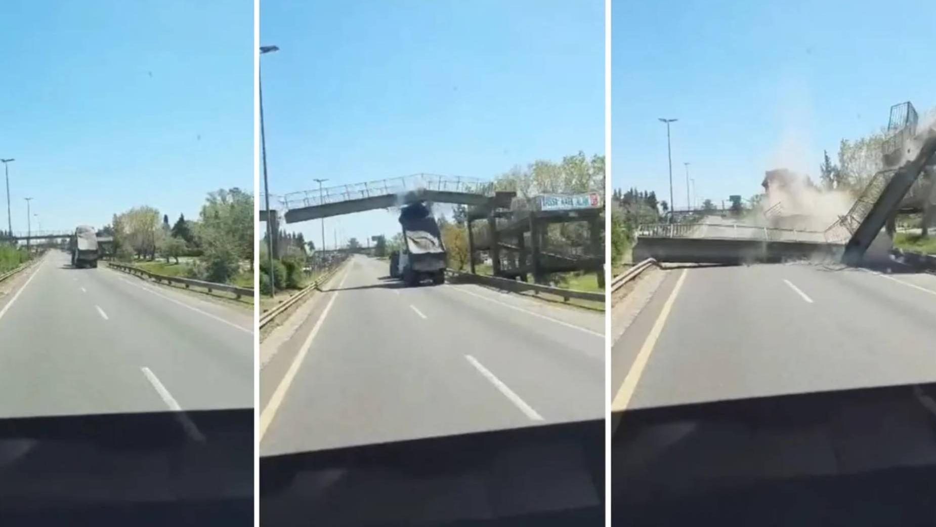 Así camión destrozó puente peatonal de la Ruta 2 y generó un caos en pleno éxodo turístico. (Capturas de video)