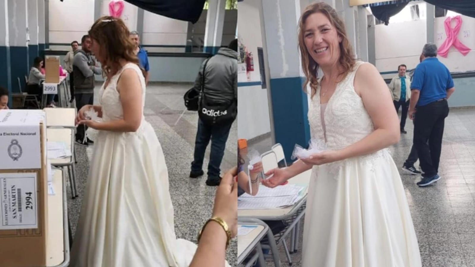 Fue a votar vestida de novia