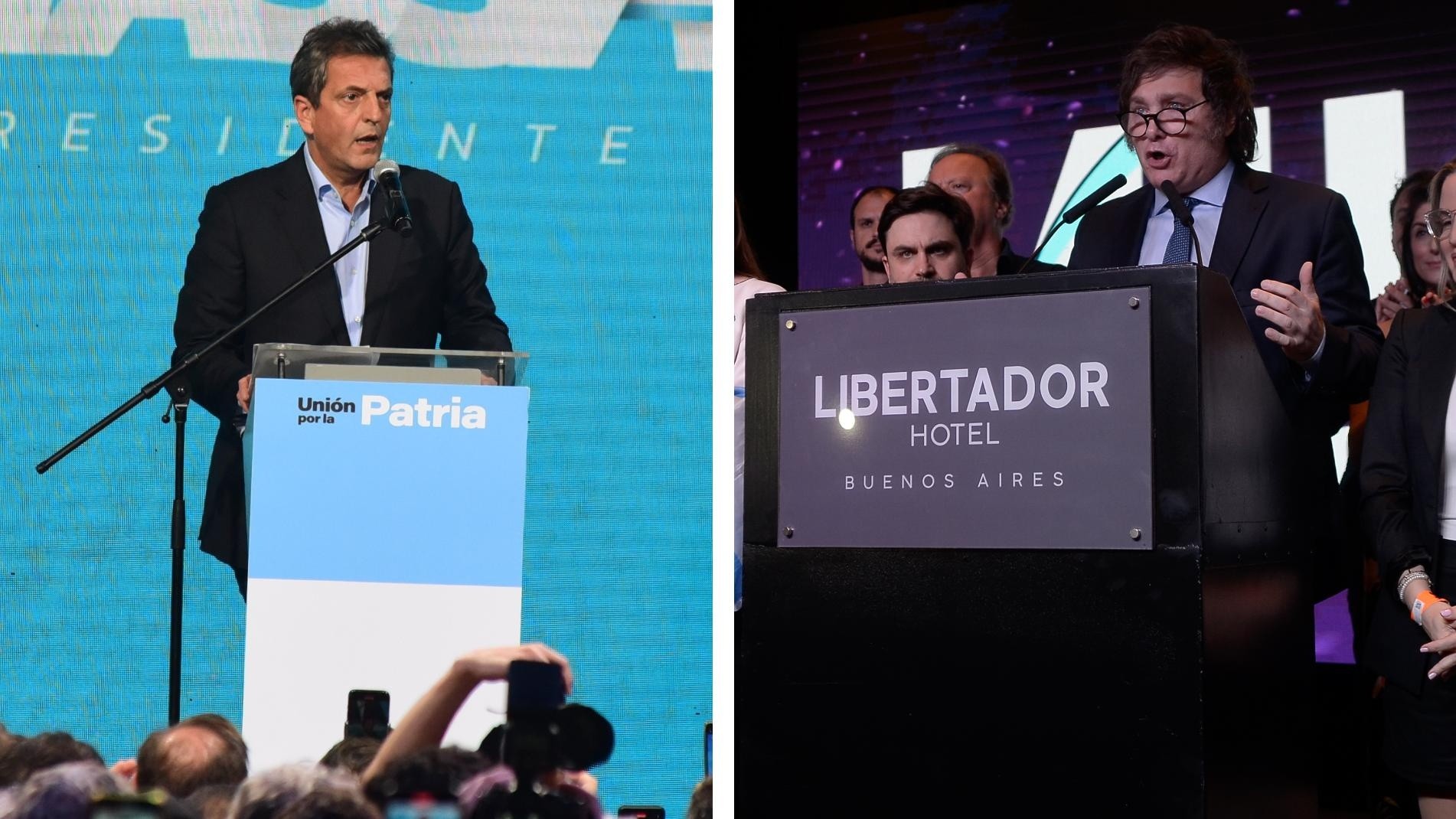 Sergio Massa y Javier Milei protagonizarán el balotaje que definirá al próximo Presidente. (Crónica-Jonatan Moreno/Fernando Pérez Re)