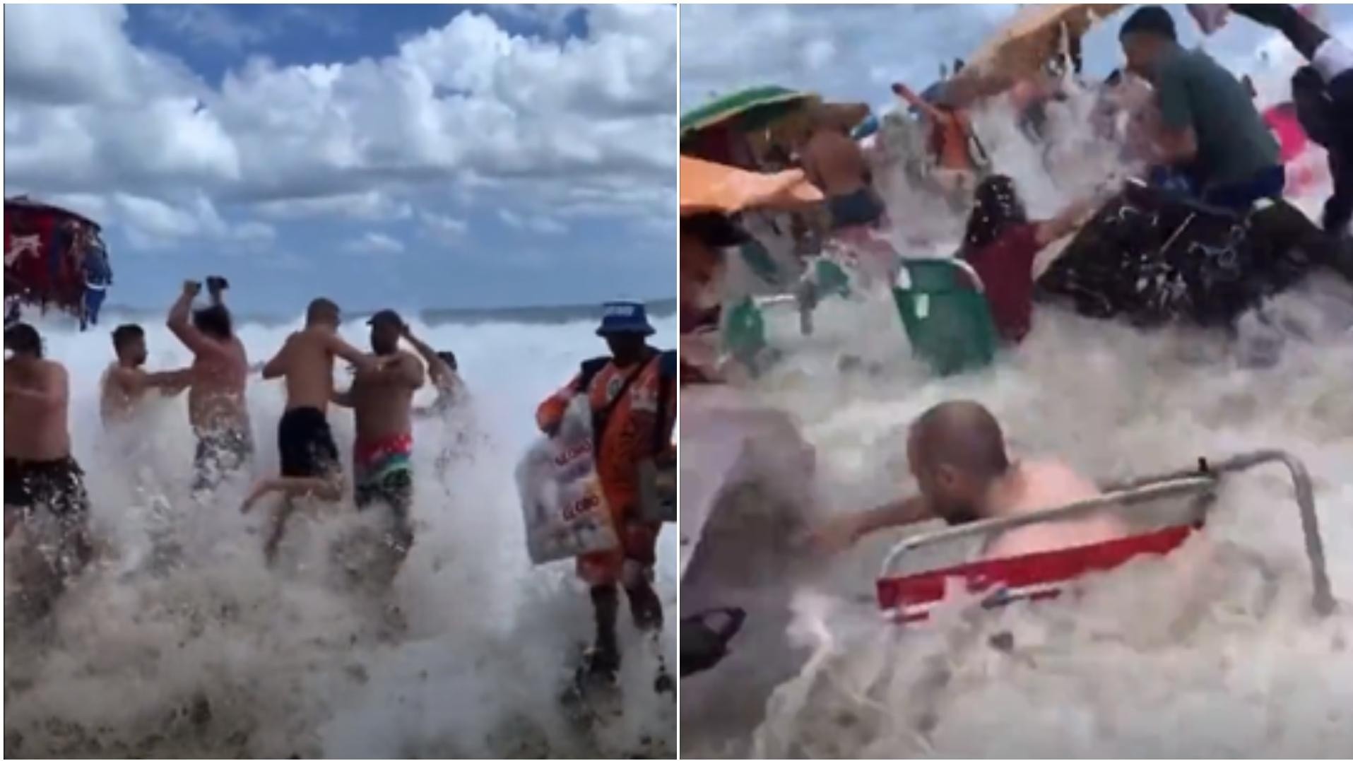 Una impresionante ola impactó por completo a los turistas en una playa de Brasil.