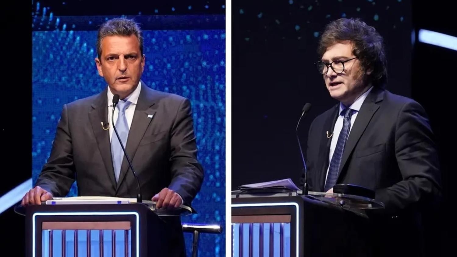 Sergio Massa y Javier Milei en el debate presidencial.