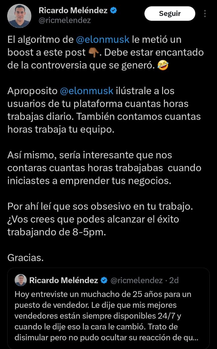 El empleador le pide respuesta a Elon Musk sobre su filosofía de trabajo. (Fuente: X)