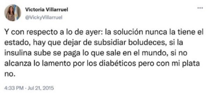 La polémica publicación de la diputada Victoria Villaruel en Twitter que originó la denuncia de usuarios.