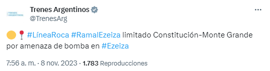 Amenaza de bomba en la estación de trenes de   <a href='https://www.cronica.com.ar/tags/Ezeiza'>Ezeiza</a>.