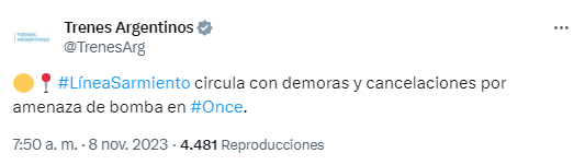 Amenaza de bomba en la estación   <a href='https://www.cronica.com.ar/tags/Once'>Once</a> genra demoras y cancelaciones en la línea Sarmiento.