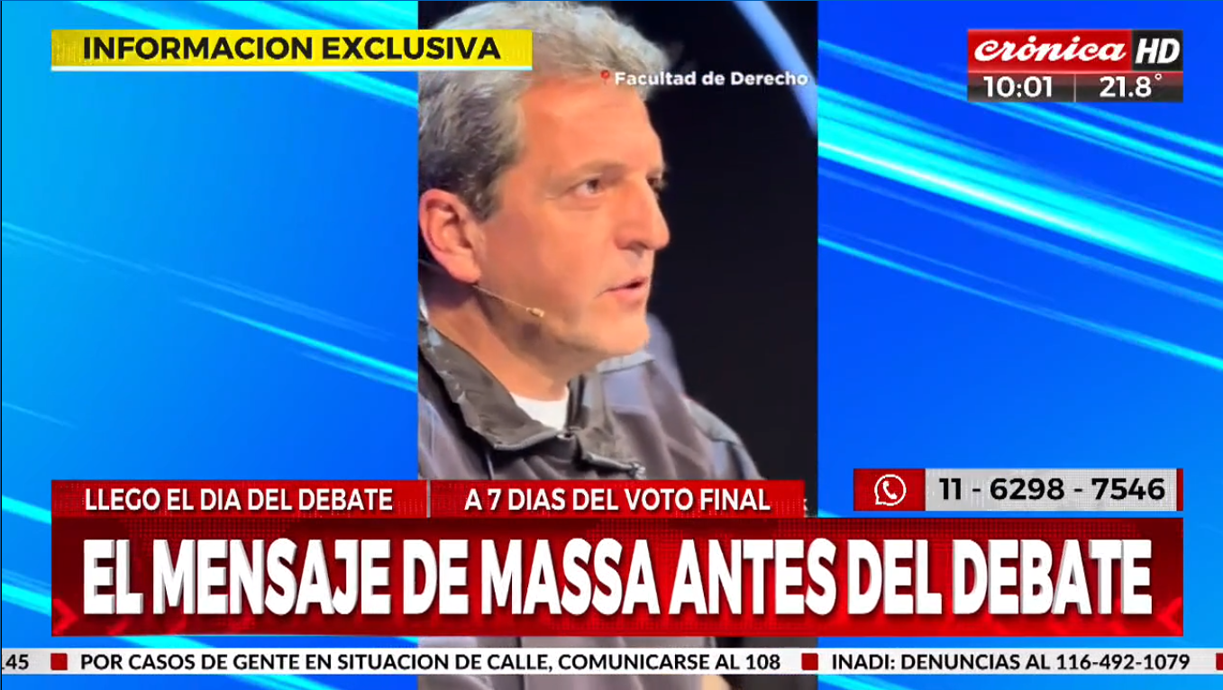 El mensaje de Sergio Massa antes del debate (Crónica HD).