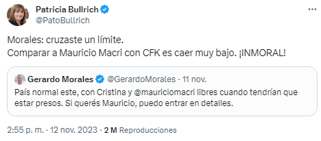 Patricia Bullriche criticó a Gerardo Morales en X.