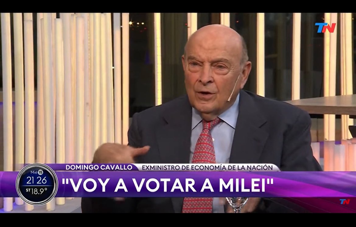 Domingo Cavallo anunció su apoyo a Javier Milei de cara al balotaje.