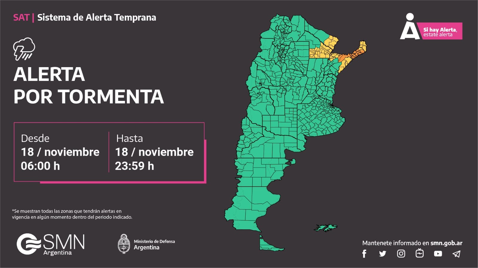 Alerta meteorológica amarilla por tormentas fuertes 