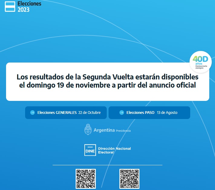 La DINE dará a conocer los resultados oficiales del escrutinio provisorio del balotaje mediante una página web.