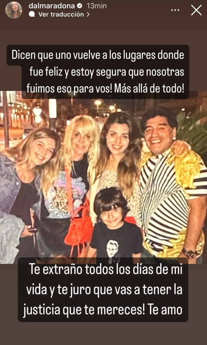 Mensaje de Dalma para su papá Diego Maradona (Instragram).