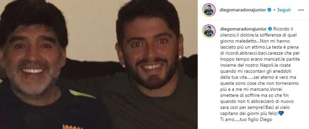 Mensaje de Diego Junior, el hijo mayor de Maradona (Instagram).