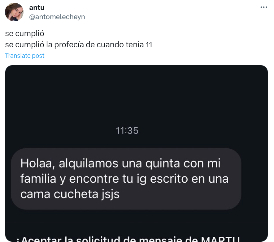 El tweet de Antu que se volvió viral. (X)