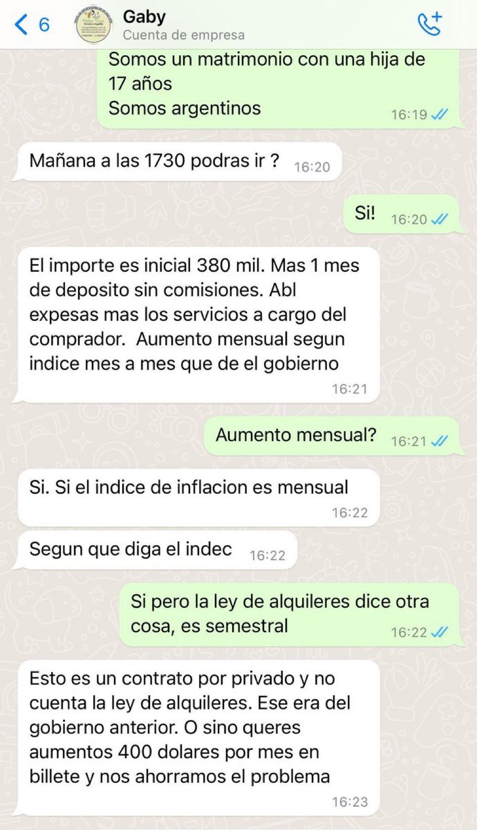 El insólito mensaje que le enviaron los empleado de la inmobiliaria