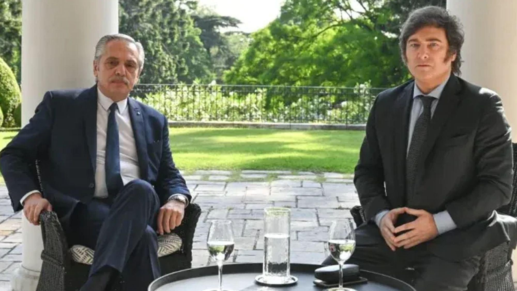 Encuentro entre Alberto Fernández y Javier Milei en la Quinta presidencial de Olivos.