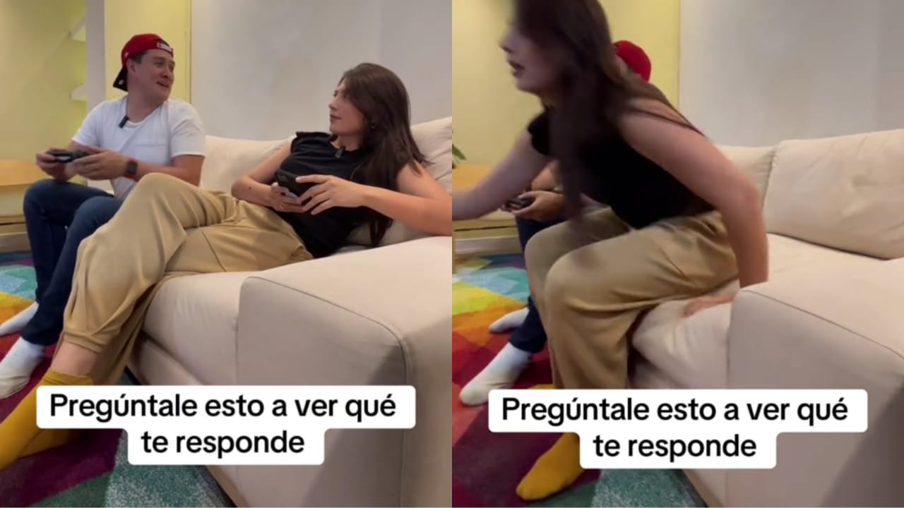 La mujer aprovechó un reto de TikTok para hacerle 'pisar el palito' a su pareja, pero no esperaba para nada la respuesta que este le dio (TikTok/@laurarodriguezactriz).